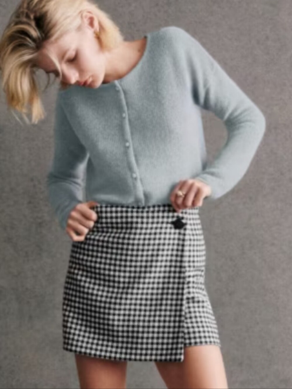NWT Sezane Houndstooth Wrap Mini Skirt - Black & White